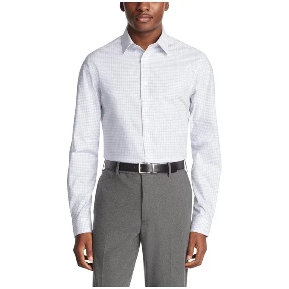 Calvin Klein Steel Men's Dress Shirt Stretch Slim Fit Check Blue L 16 34-35