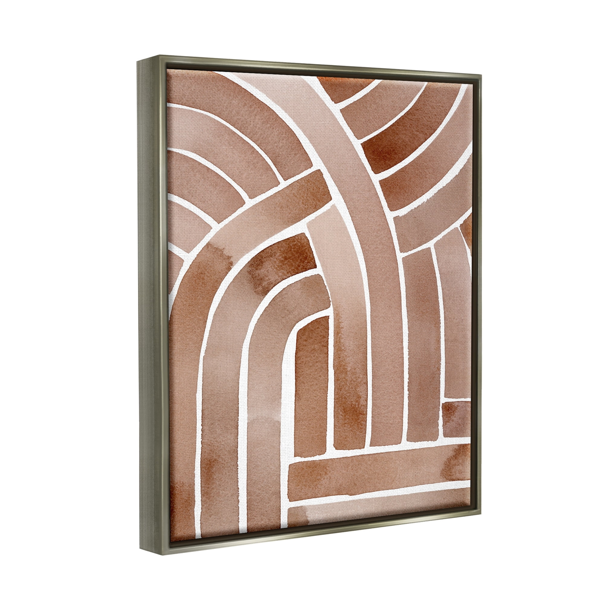 Stupell Industries Abstract Rounded Stripes Lines Brown Watercolor Design Painting Luster Gray Floating Framed Canvas Print Wall Art, Design by Grace Popp
