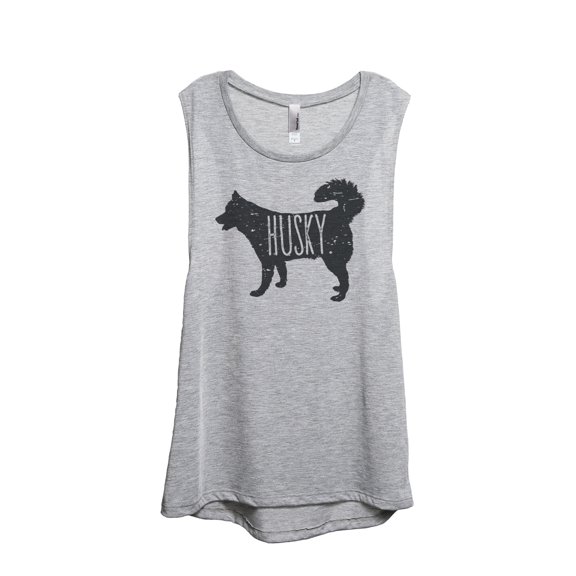 Thread Tank Husky Dog Silhouette Women's Sleeveless Muscle Tank Top Sport Grey Small