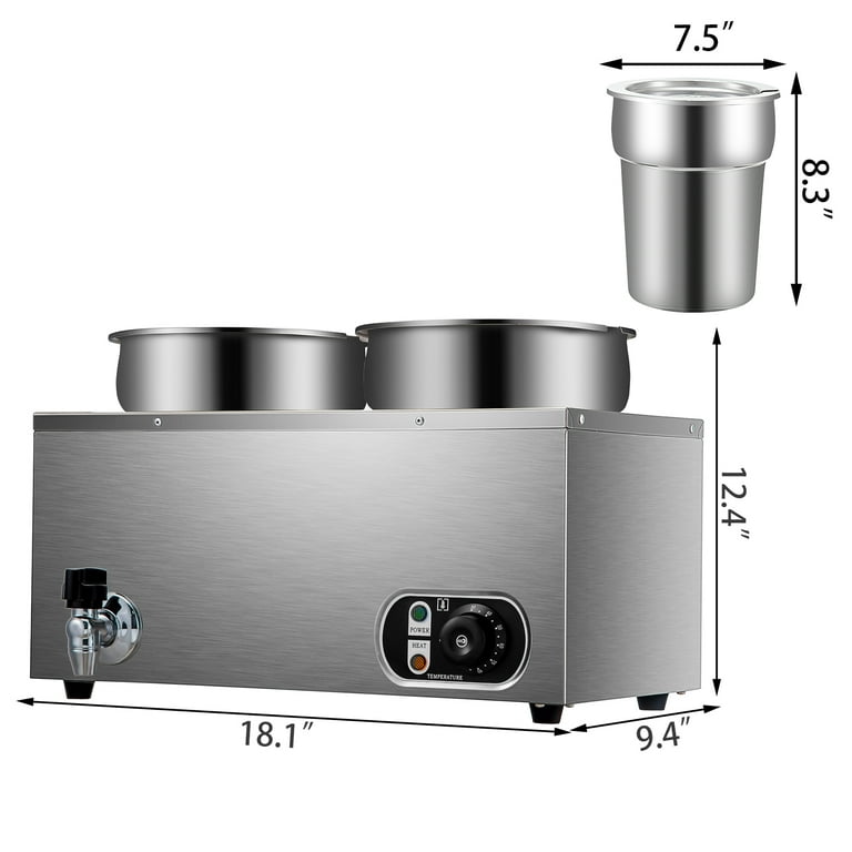 110V Commercial Food Warmer 8.4 Qt Capacity, 500W Electric Soup Warmer  Adjustable Temp.86-185?, Stainless