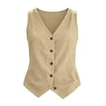 thumbnail image 5 of Womens Tank Tops Plus Size Fashion Botton Spring And Summer Casual Solid Color Imitation Cotton and Linen V-neck Top, 5 of 8