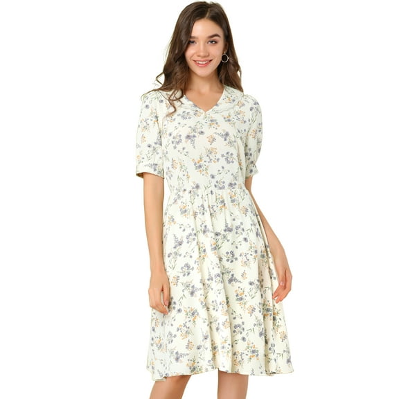 DARING DIVA Peter Pan Collar A-Line Flowy Midi Chiffon Floral Dress XS White