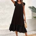thumbnail image 5 of Diufon Maxi Dresses for Women Summer Solid Color Ruffle Hem Dress Round Neck Cap Sleeve Dress, 5 of 5