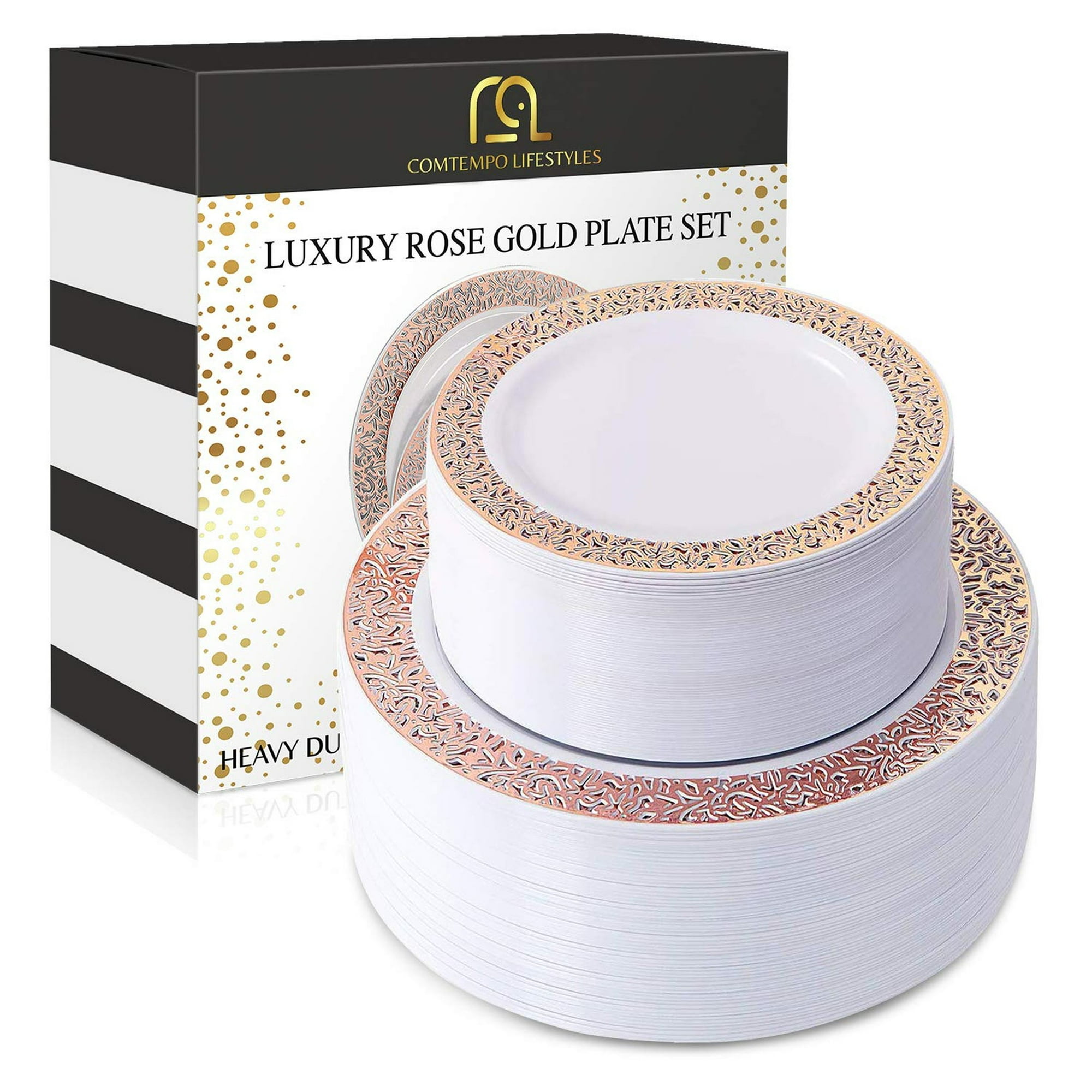 Elegant Rose Gold Lace Disposable Plates Set for Weddings Birthdays and Events 120PCS Stylish Plastic Dinnerware for Effortless Entertaining and Memorable Celebrations Walmart