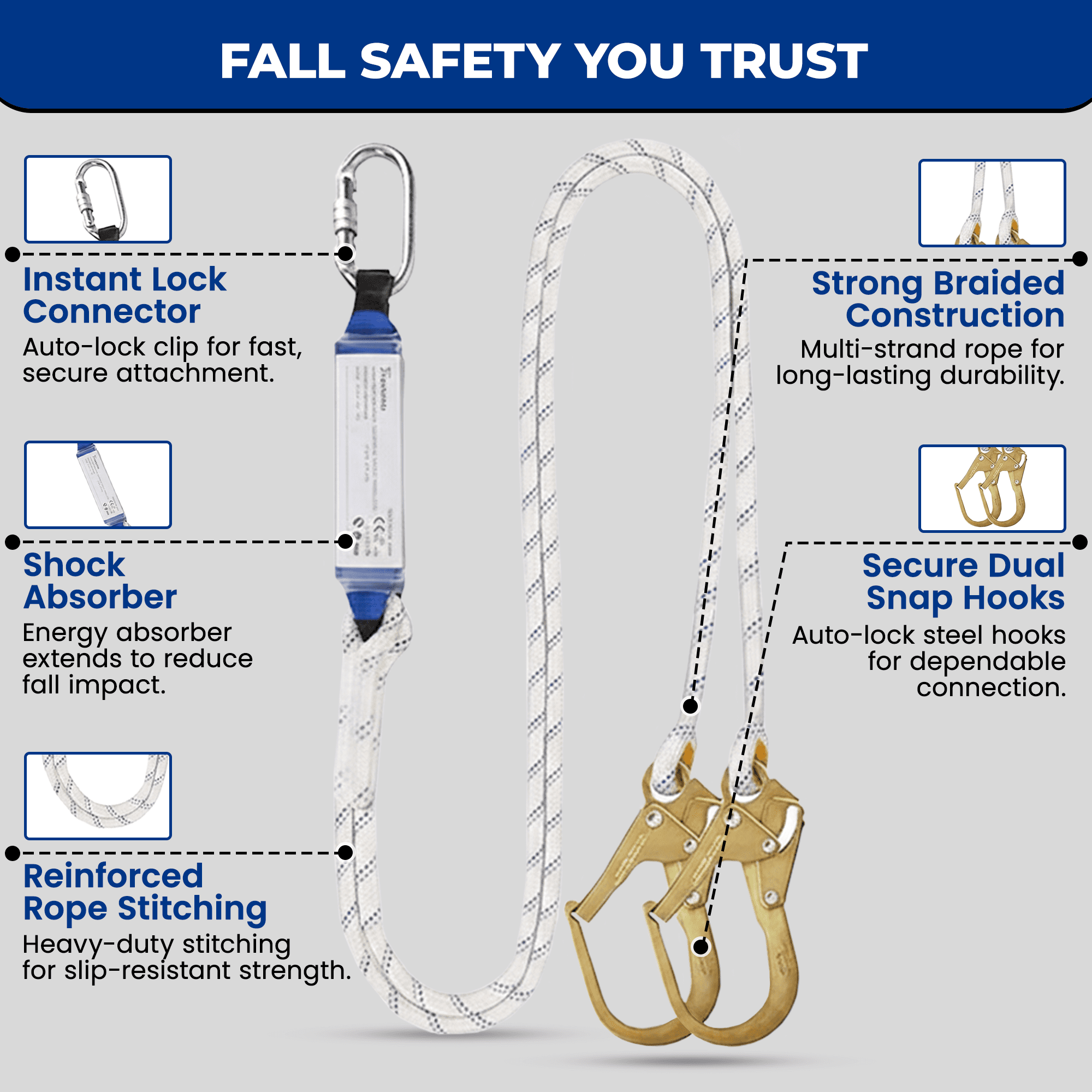 Sorano Safety Harness Fall Protection – Upgraded 4 Quick Buckles, Roofing Harness Kit for Men, Full Body Construction Harness with Shock-Absorbing Lanyard