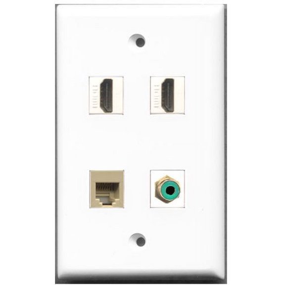 RiteAV - 2 Port HDMI 1 Port RCA Green 1 Port Phone RJ11 RJ12 Beige Wall Plate