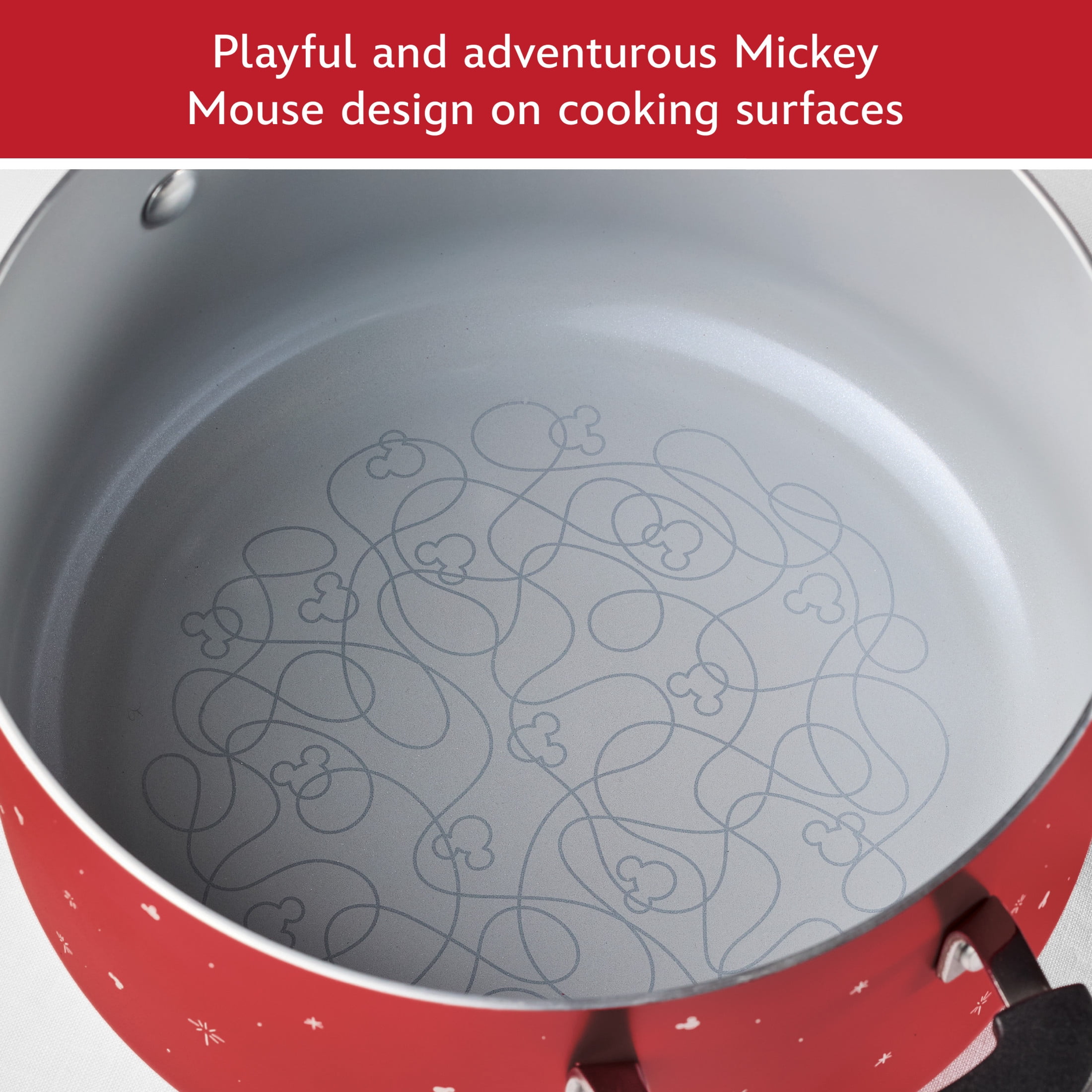 Farberware Disney Bon Voyage 3 Quart Ceramic Nonstick Saucepot with Lid, Dishwasher Safe, Red
