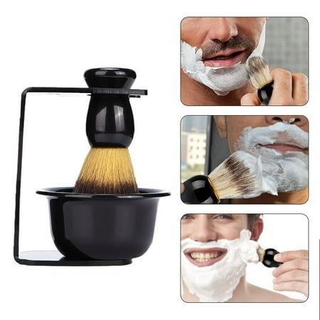 3 Pcs Men's Shaving Kit Straight Shaving Brush+Razor Stand +Bowl Set, Dad's Day (Best Traditional Shaving Kit)
