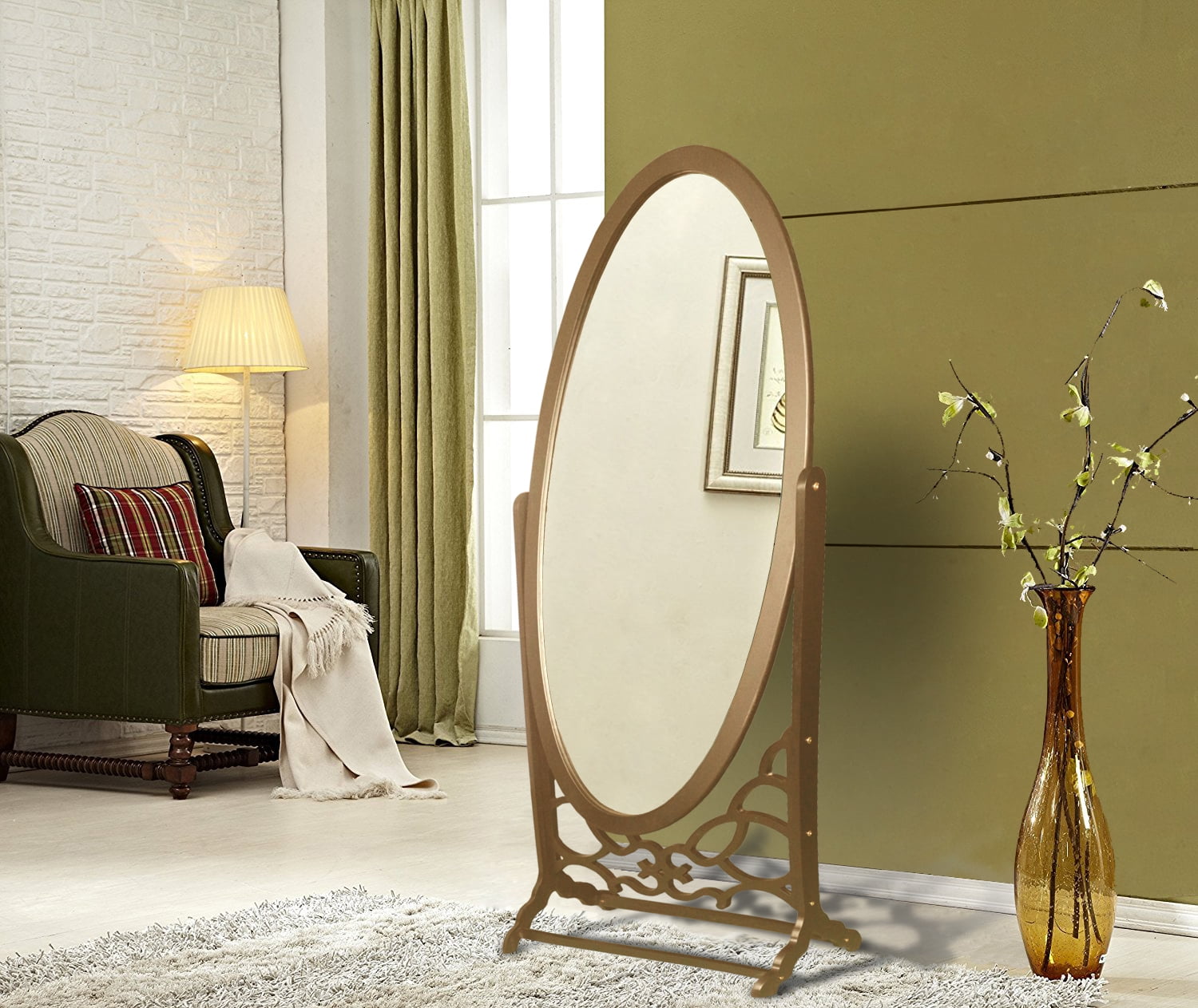 Chic Home York Mirror Modern Free Standing Spindle Accent Legs Floor Gold