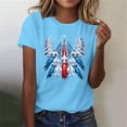 thumbnail image 4 of Aueoeo Women's 4Th of July Printed Short Sleeve Round Neck T-Shirts Casual Summer Tops for Daily Wear,Sky Blue,L, 4 of 6