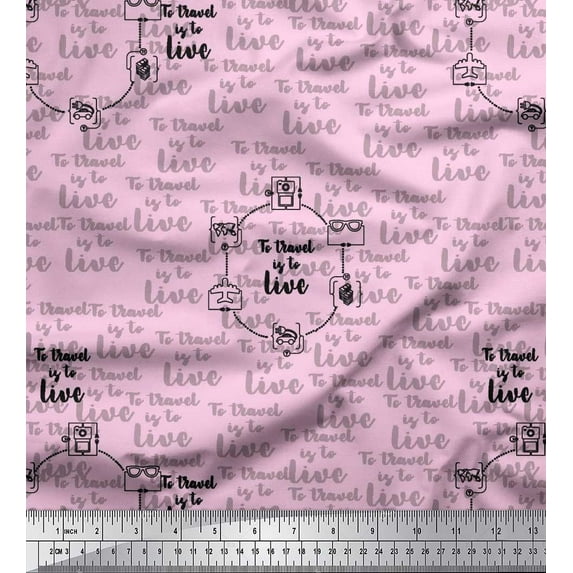 Soimoi Pink Moss Georgette Fabric To Travel Is To Live Text Fabric Prints By Yard 42 Inch Wide