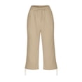 thumbnail image 6 of Nestiefly Cotton Linen Capri Pants for Women Petite Summer Pedal Capris 2026 Elastic High Waist Wide Leg Crop Trouser with Pockets Khaki 3XL, 6 of 7