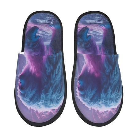 

Fuzoiu Mystical White gorilla Jungle Print Unisex Furry Slippers Plush Indoor Shoes Trendy House Slippers Anti-Skid EVA Sole House Shoes for Home Office and Travel -Large