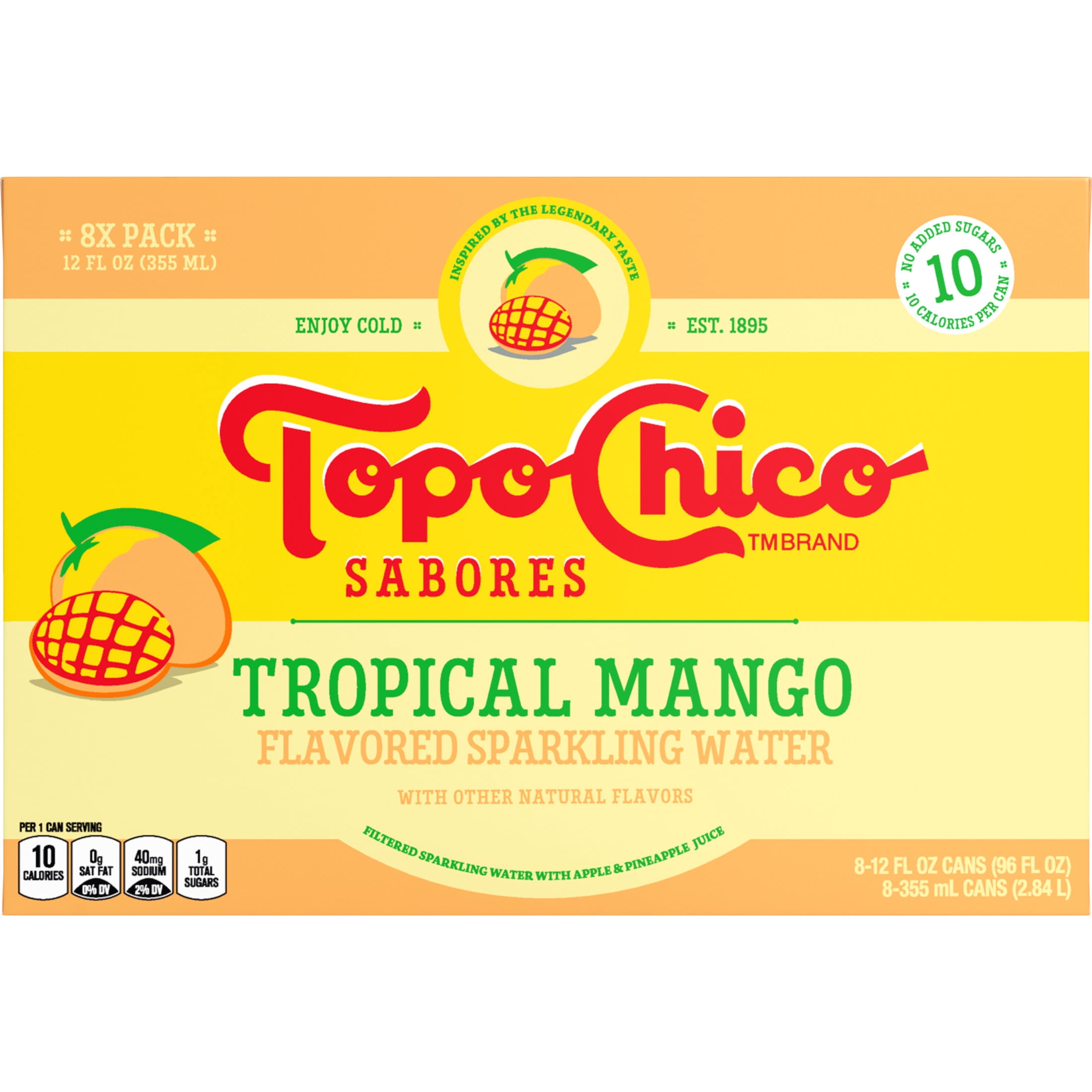 Topo Chico Sabores Tropical Mango Flavored Sparkling Water, 12 fl oz, 8 Pack Cans