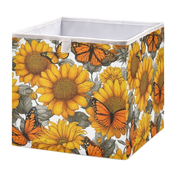 Fabric Storage Bins Foldable Cube For Home Organization Baskets Vibrant Butterflies Sunflowers