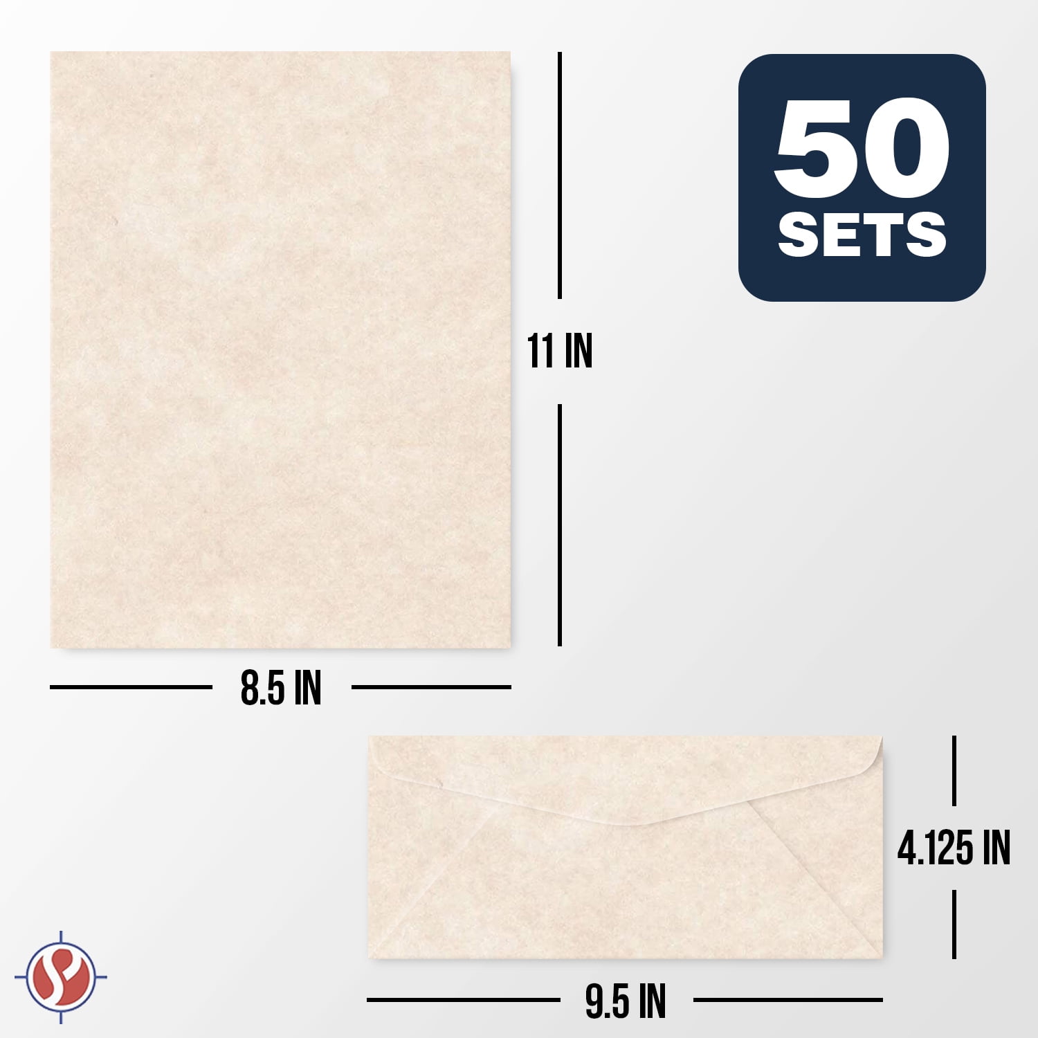 Matching 8.5 x 11" Paper & #10 Envelopes, Imitation Natural Cream Parchment Finish – Great for Letters, Invitations, Business Documents | 24lb Text, 90 GSM | 50 Paper & 50 Envelopes Per Pack