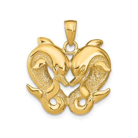 14k Yellow Gold Dolphin Heart Pendant for Women, Ocean Inspired Marine Life Charm, Romantic Nature Jewelry Symbolizing Love and Harmony