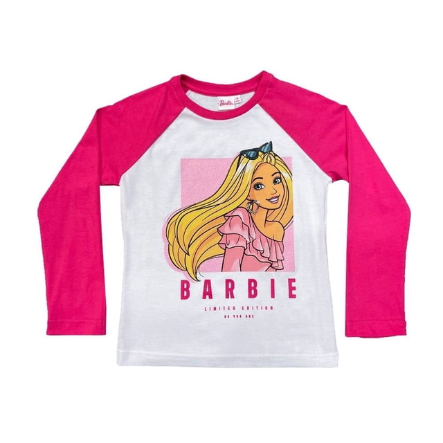 Playera Barbie Talla 4 Manga Larga con Estampado Fucsia con Blanco