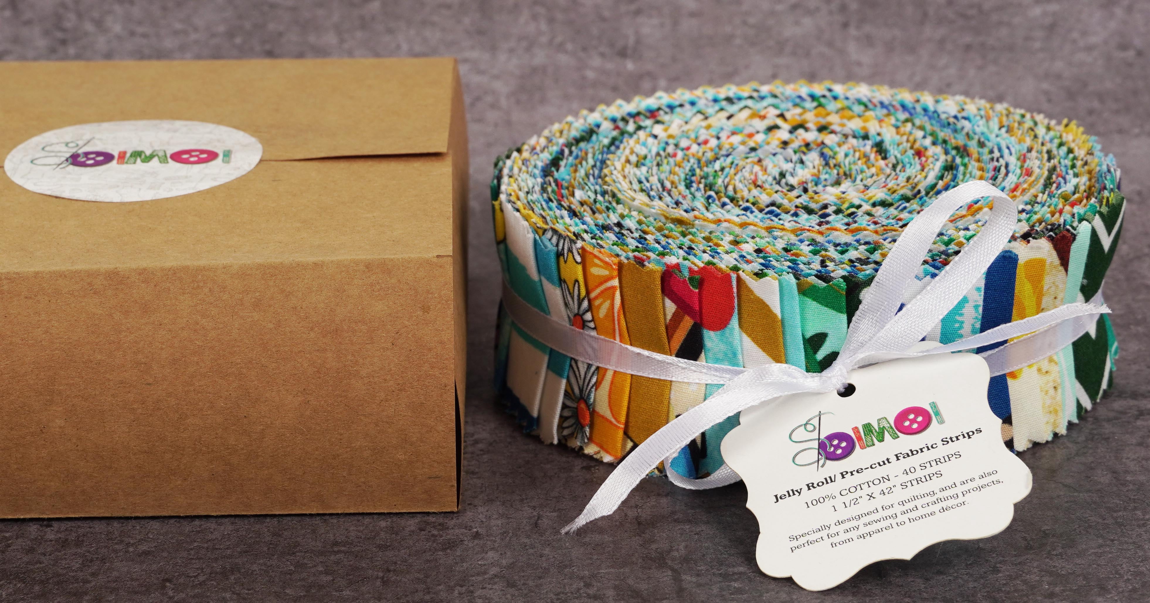 Soimoi 40Pcs Summer Print Precut Fabrics Strips Roll Up 1.5x42inches Cotton Jelly Rolls For Quilting - Multicolor