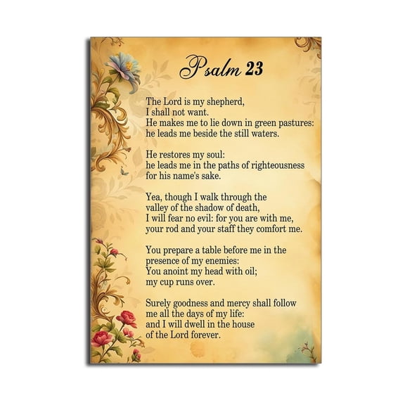 Vintage Psalm 23 Poster, Scripture Wall Art with Shepherd Theme, Rustic Christian Decor for Prayer Room and Church