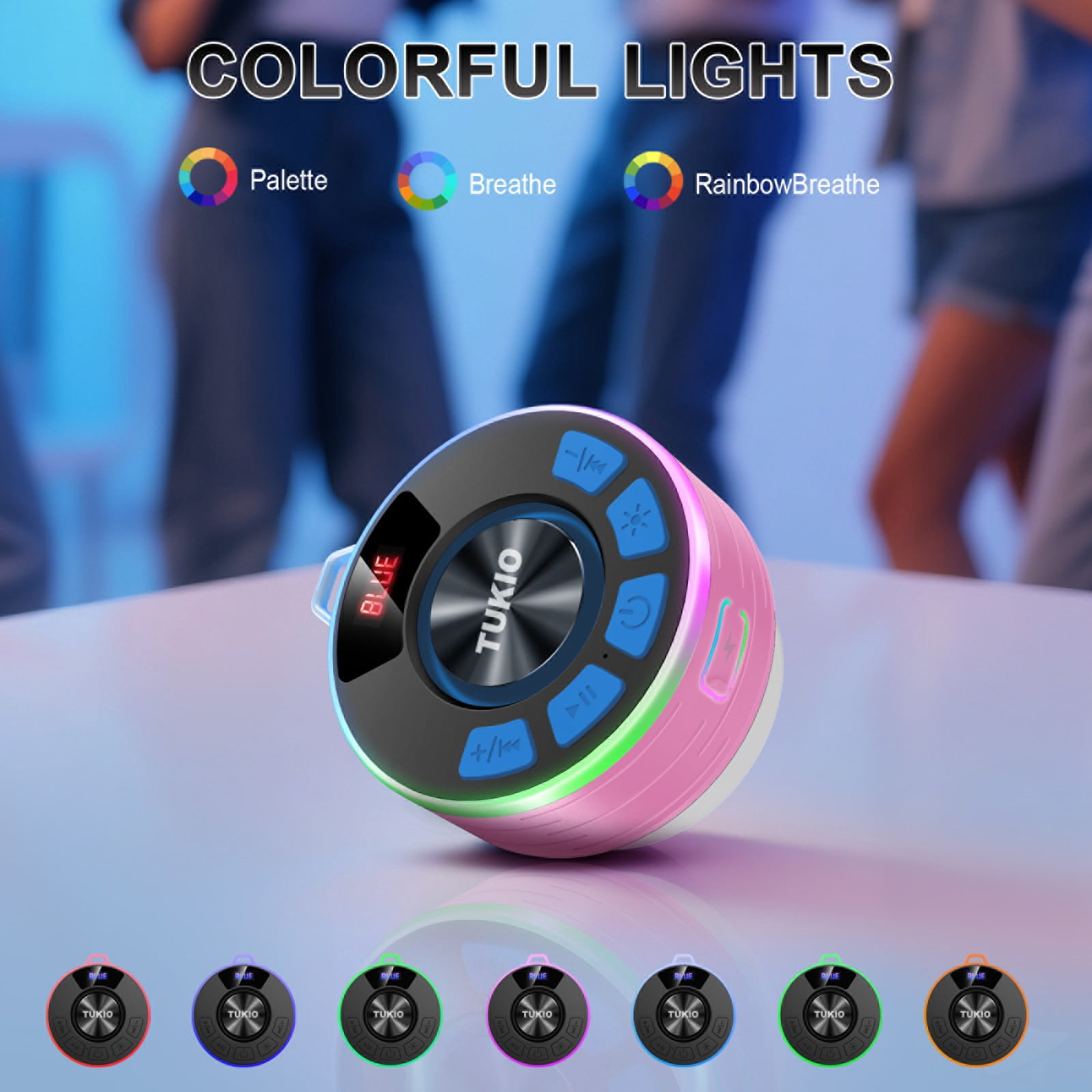 Tukio Bluetooth Speaker, IPX7 Waterproof Shower Speaker with Suction Cup, Mini Portable Speaker, 12H Playtime, Bluetooth 5.4, 360° Sound, RGB LED, Hands-Free Calls, Outdoor Pool Beach Gifts, Pink