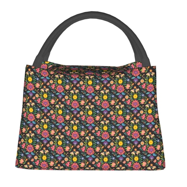 Easygdp Mexican Folk Art Floral Bolsa de Almuerzo Insulada Reutilizable, Bolsa de Mano y Bandolera para Oficina, Trabajo, Viajes