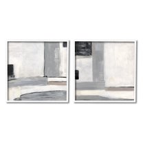 Stupell Industrial Abstract Grey Geometric Abstract Painting White Framed Art Print Wall Art, Set of 2