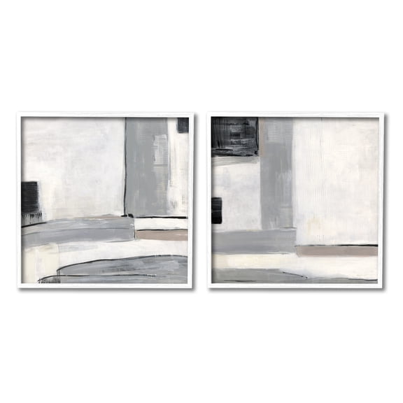 Stupell Industrial Abstract Grey Geometric Abstract Painting White Framed Art Print Wall Art, Set of 2