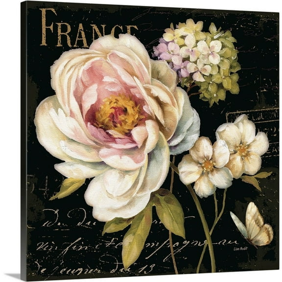 Great Big Canvas "Marche de Fleurs on Black" by Lisa Audit Black Brown Wrapped Canvas Print Wall Artwork