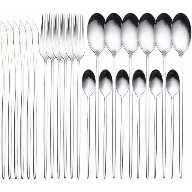 Juego de cubiertos de acero inoxidable con cuchara, 24 piezas, juego de cubiertos, cuchillo, tenedor y cuchara para 6 personas