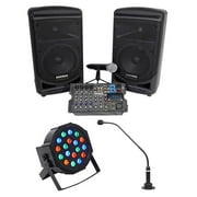 Samson 8" Bluetooth Speakers+Mixer+Podium Mic+Stage Light 4 Church Sound Systems