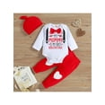 thumbnail image 3 of Baby Boys My First Valentine's Day Outfits Letter Print Long Sleeve Romper+ Heart Print Pants+ Hat 3Pcs Clothes Set, 3 of 9