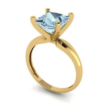 2.5ct princess cut blue natural aquamarine 18k yellow gold Bridal Wedding Engagement Promise Anniversary Ring for Women size 8