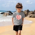 thumbnail image 3 of Kids Floral Top Short Sleeve T-Shirt Heart Print Cotton Girls Casual Tee Gray Valentine's Day Ages 4-12 Relaxed Fit,Size 7 T, 3 of 9