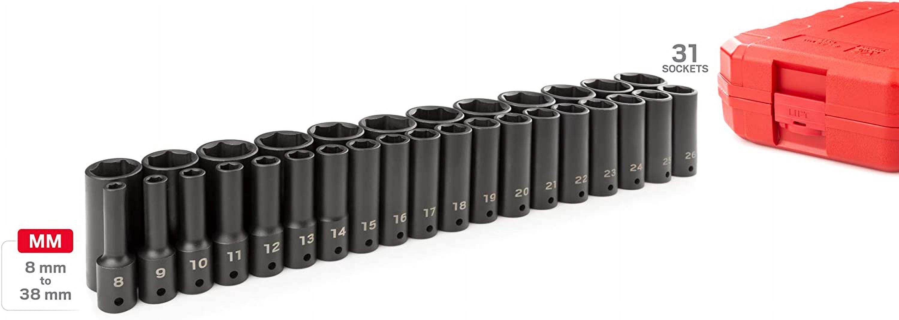 TEKTON 1/2 Inch Drive Deep 6-Point Impact Socket Set with Case, 31-Piece (8 - 38 mm) | SID92335