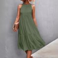 thumbnail image 2 of Women's Halter Neck Sleeveless Beach Dress Color Block Solid Print Loose Fit Sundress with Side Slits and Back Tie for Pool Parties,Army Green L, 2 of 5