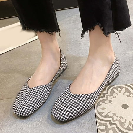 

Cathalem Casual Shoes for Women Size 5 Fashion Summer Women Casual Shoes Flat Bottom Slip On Solid Color Houndstooth Shoes White 6.5