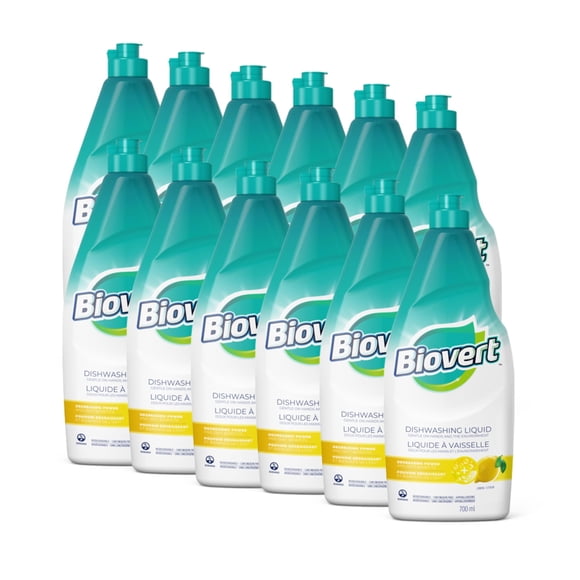 Biovert Dish Soap, Biodegradable Formula & ECOLOGO Certified, Plant-Based Dishwashing Liquid, Tough on Grease, Gentle on Hands, Made in Can