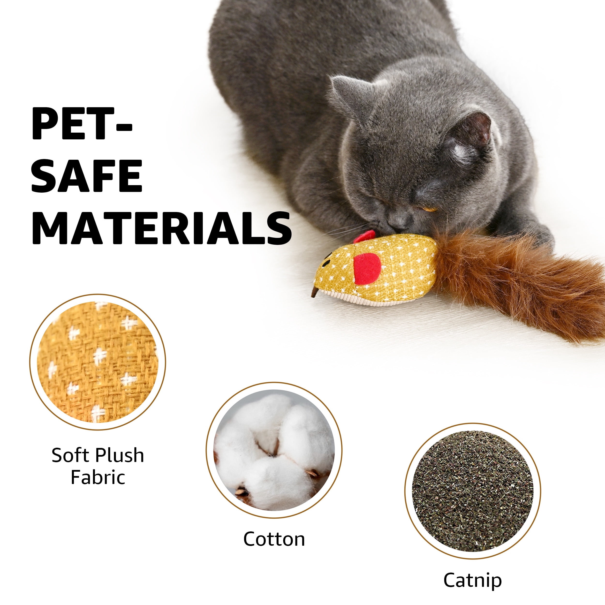 Max & Marlow Cat Mice Toys, 6-Pack Plush Mice Toys Filled Catnip for Indoor Cats