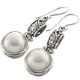 thumbnail image 2 of White Mabe Cultured Pearl 925 Sterling Silver Drop Earrings, 1 3/16", 2 of 3