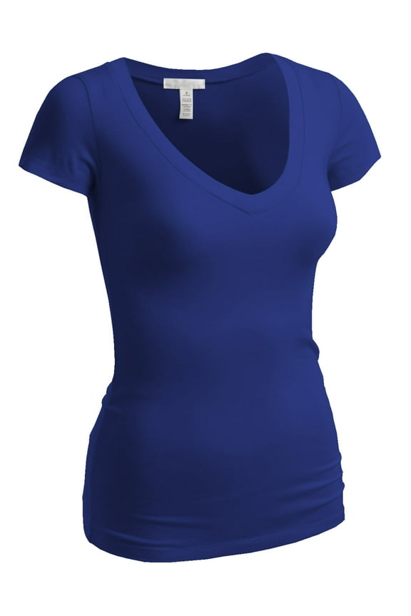 Women's Short Sleeve T Shirt V Neck Tee (Royal, Large)