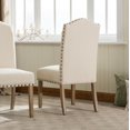 thumbnail image 3 of Mod Urban Style Solid Wood Nailhead Tan Fabric Padded Parson Chair(Set of 2), 3 of 8