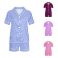 thumbnail image 6 of Boys Girls Silk Pajamas Short Sleeve Sleepwear Button Down Top and Shorts Night Time Casual 2 Piece Pjs Matching Set, 6 of 6