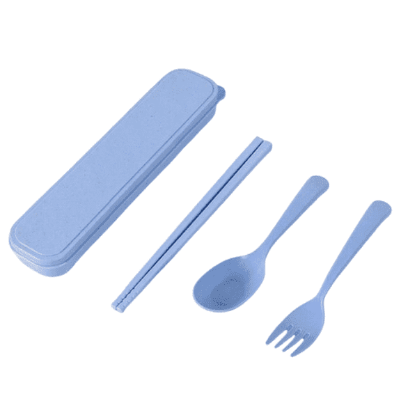Eco-Friendly Wheat Straw Portable Utensil Set – Compact Travel Cutlery Kit, Blue
