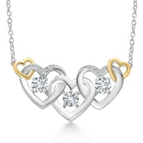 Gem Stone King 925 Silver and 10K Yellow Gold White Created Sapphire and White Lab Grown Diamond Heart Shape Pendant Necklace for Women (0.85 Cttw, with 18 inch Chain)