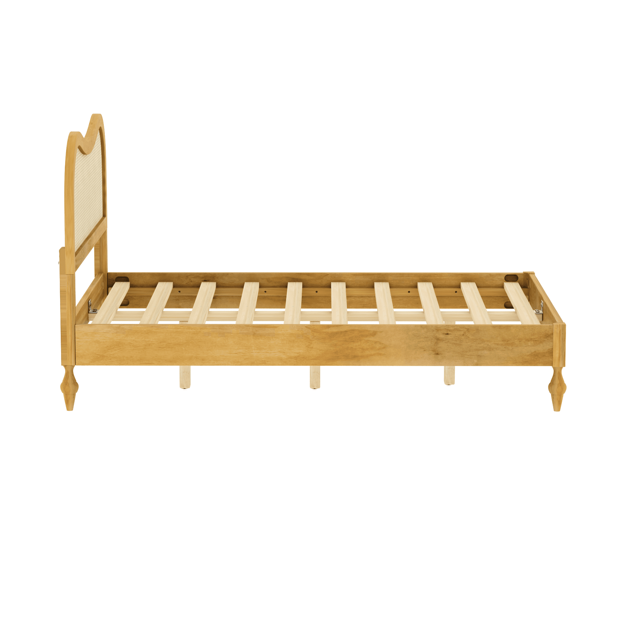 Mintazer Modern Queen Platform Bed with Wave Rattan Cane Headboard, Mid-Century Boho Bed Frame with Turned Legs for Bedroom, No Box Spring Needed, Natural