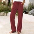 thumbnail image 6 of Women's Elastic Waist Drawstring Pants Lightweight Straight Leg Casual Trousers Summer Loose Versatile Long Pants with Pockets, 6 of 9