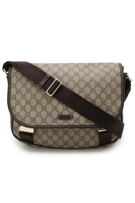 Pre-Owned GUCCI GG Supreme Plus Shoulder Bag PVC Leather Beige Dark Brown 201732 (Good)