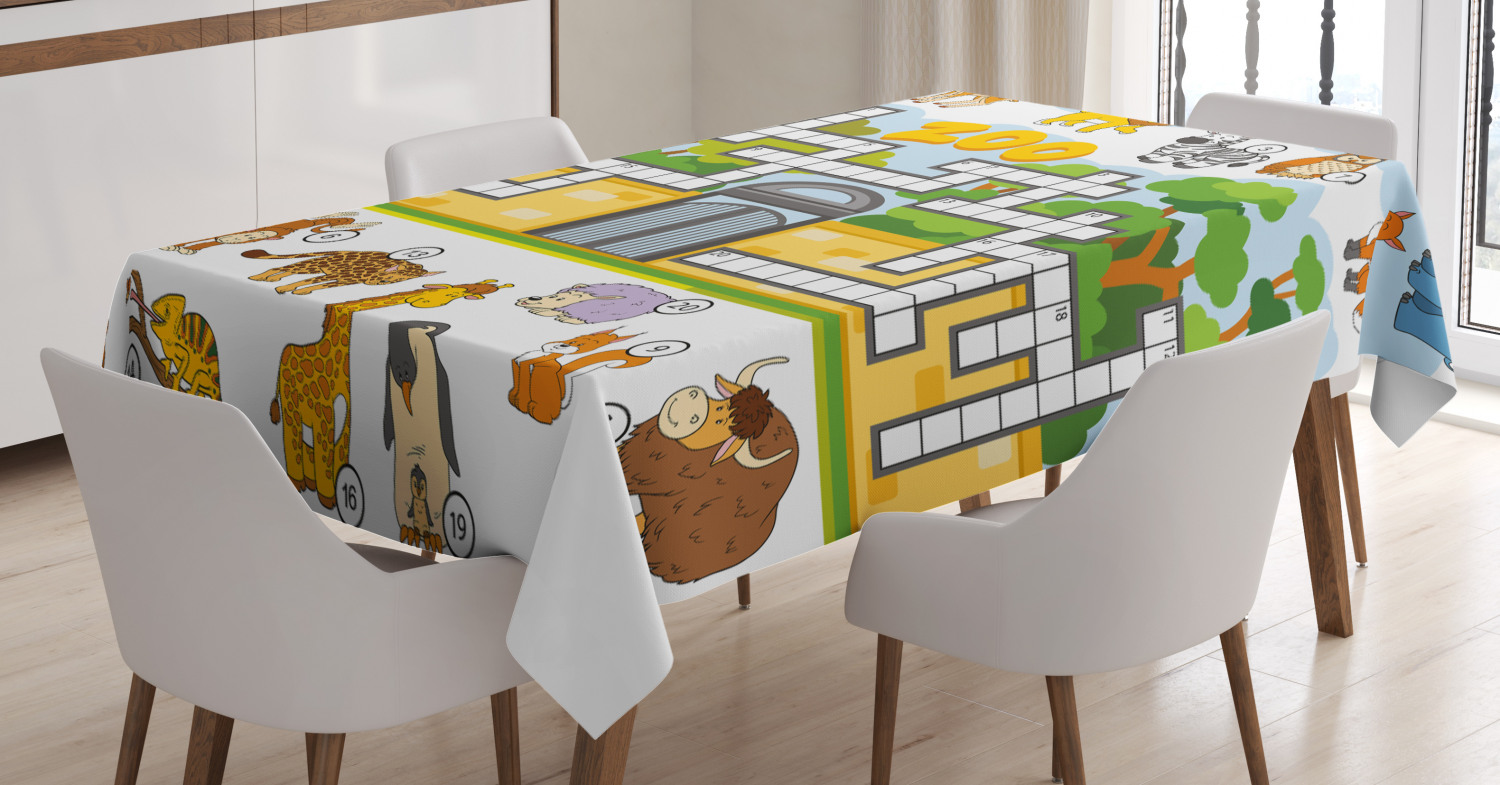 Word Search Puzzle Tablecloth, Zoo Themed Education Game with Different