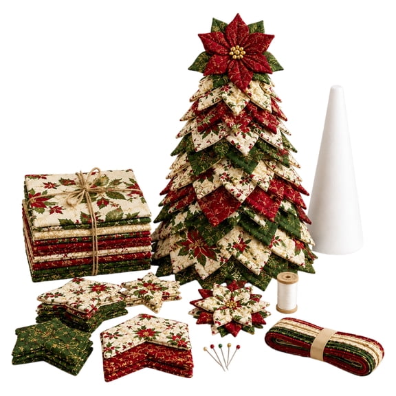 Fabric Fold Christmas Display Tree DIY Kit for Beginners, Tabletop Mini Christmas Tree Craft Set, Adult Handmade Holiday Table Centerpiece, Winter Home Decor Supplies
